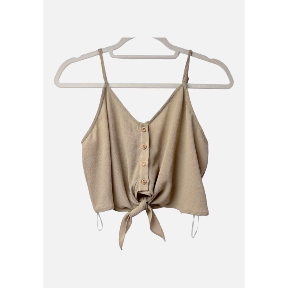 Princess Polly Beige Button Front Tie Waist Cami Crop Top Y2K Size 8